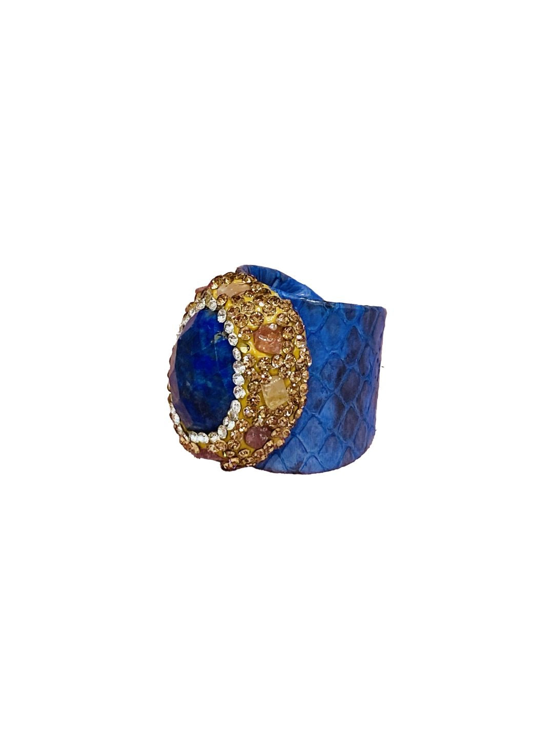 Anelli stampa pitone in pelle Blu