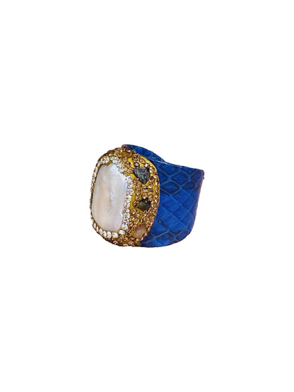 Anelli stampa pitone in pelle Blu