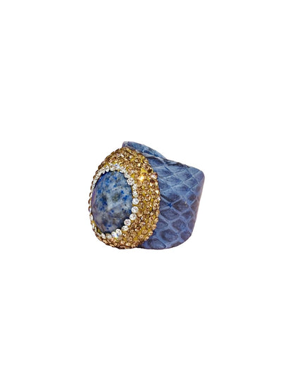Anelli stampa pitone in pelle Blu