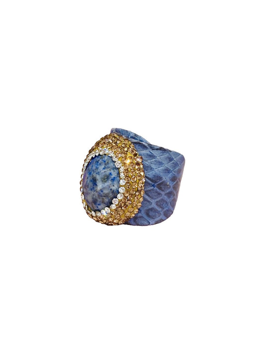 Anelli stampa pitone in pelle Blu