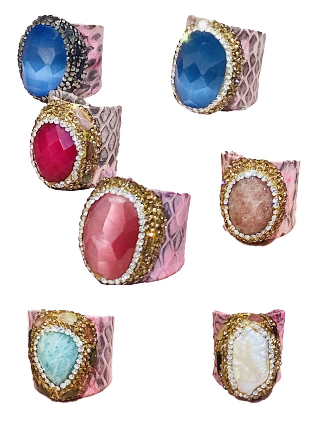 Anelli stampa pitone in pelle Rosa