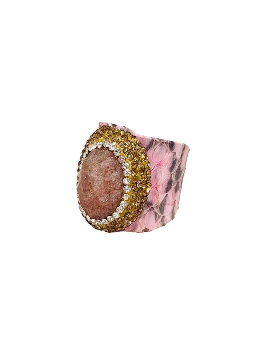 Anelli stampa pitone in pelle Rosa