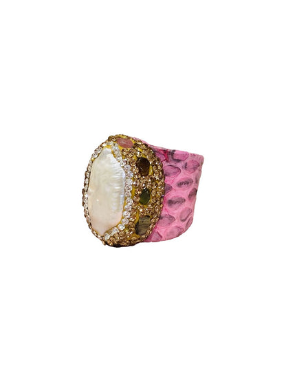 Anelli stampa pitone in pelle Rosa