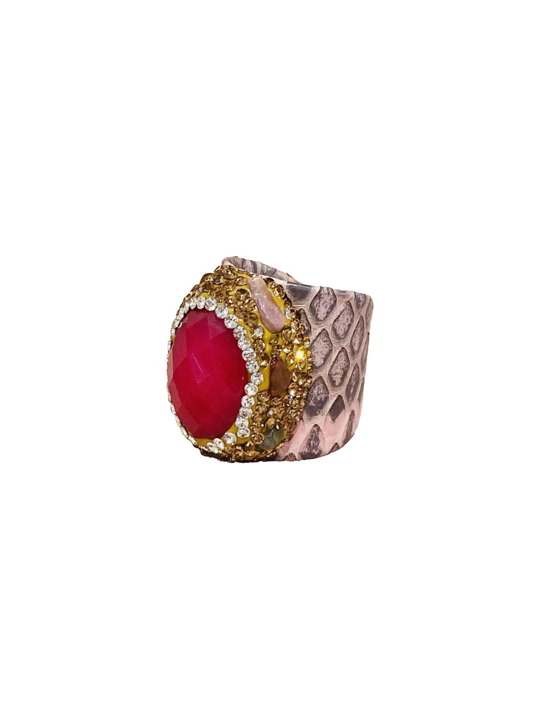 Anelli stampa pitone in pelle Rosa