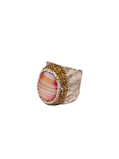 Anelli stampa pitone in pelle Rosa