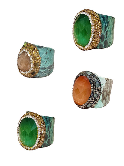 Anelli stampa pitone in pelle Verde