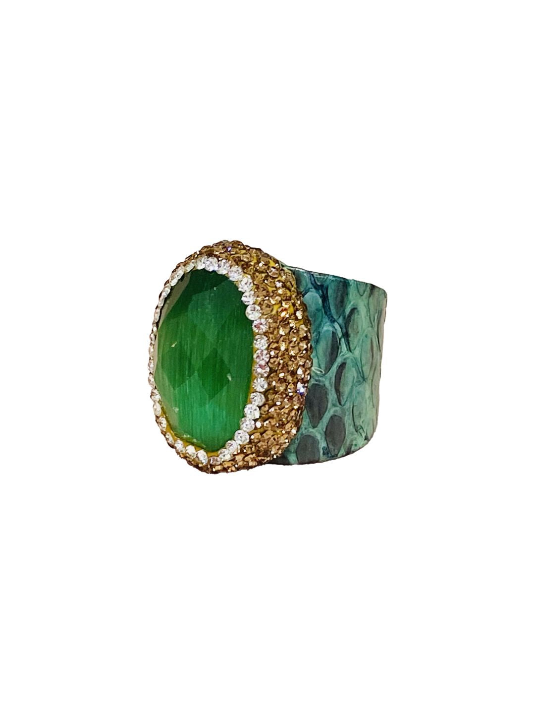 Anelli stampa pitone in pelle Verde