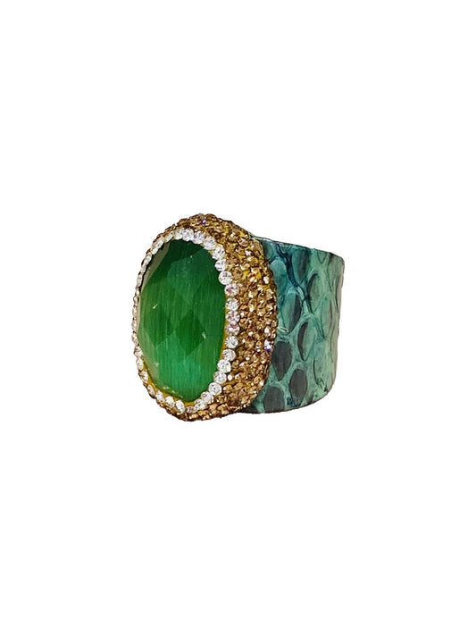 Anelli stampa pitone in pelle Verde