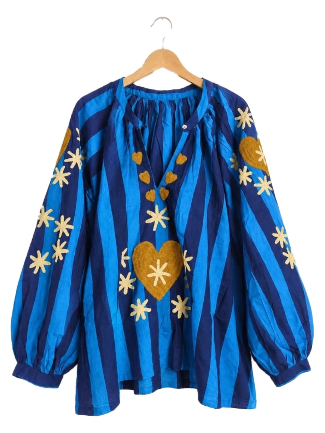 BLOUSE STRIPE HEART Blu