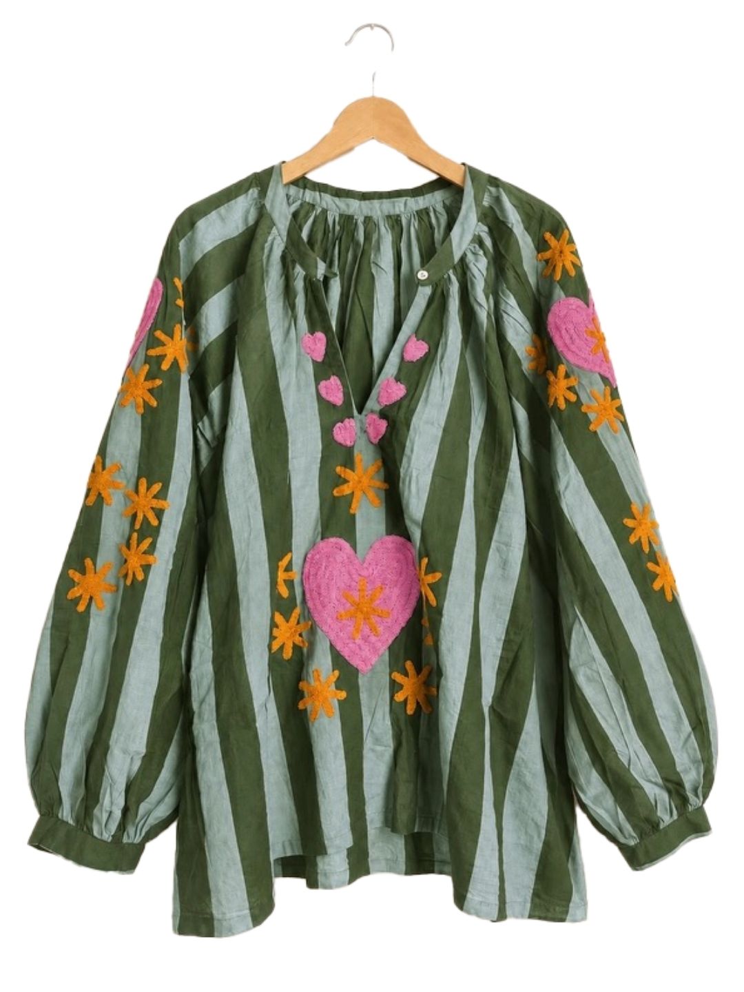 BLOUSE STRIPE HEART Verde Oliva
