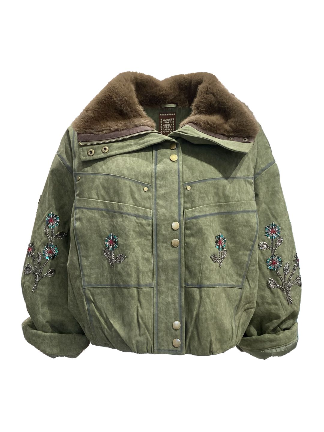 BOMBER RICAMATO Verde Militare-Casbah Love
