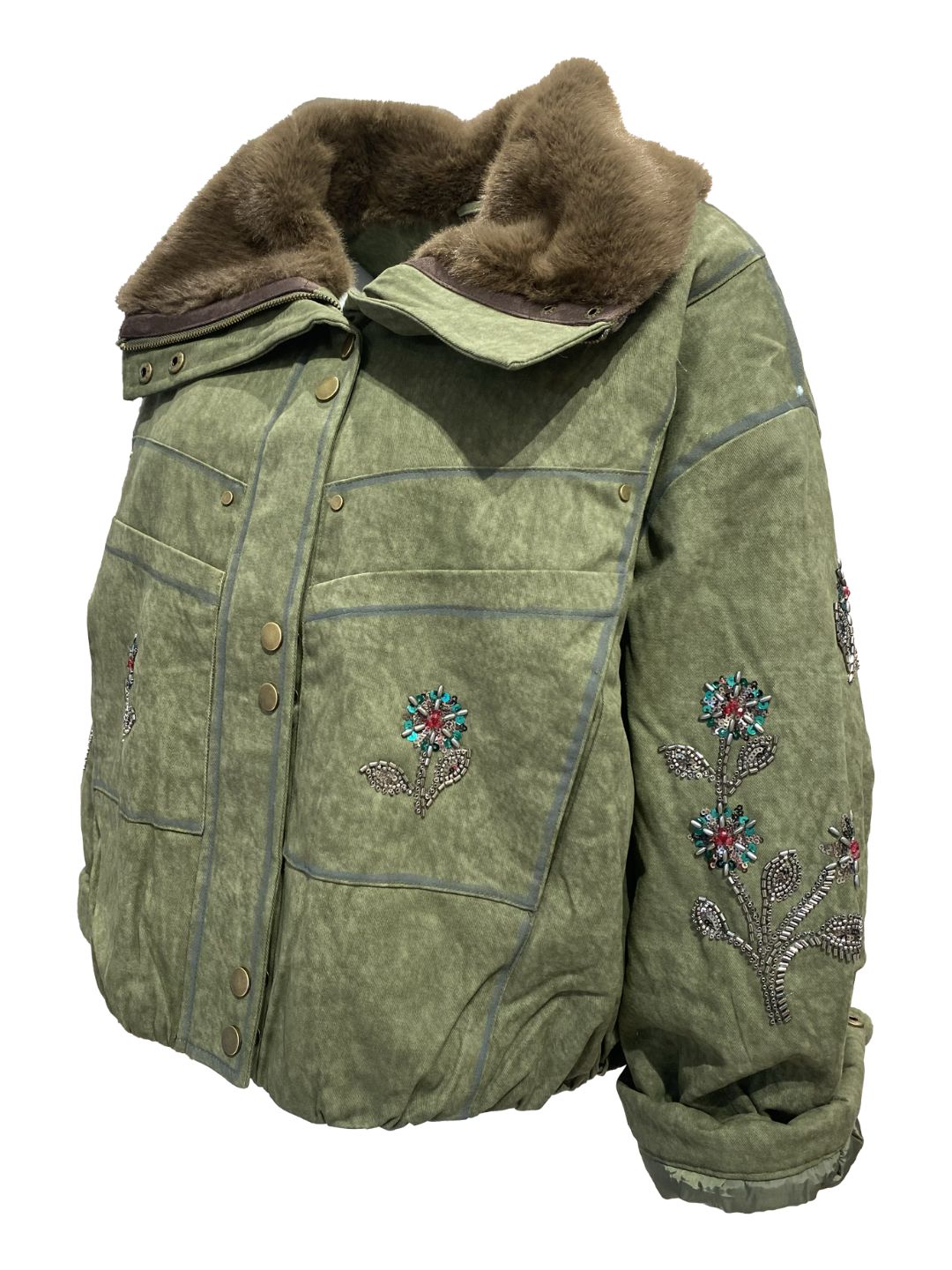 BOMBER RICAMATO Verde Militare-Casbah Love
