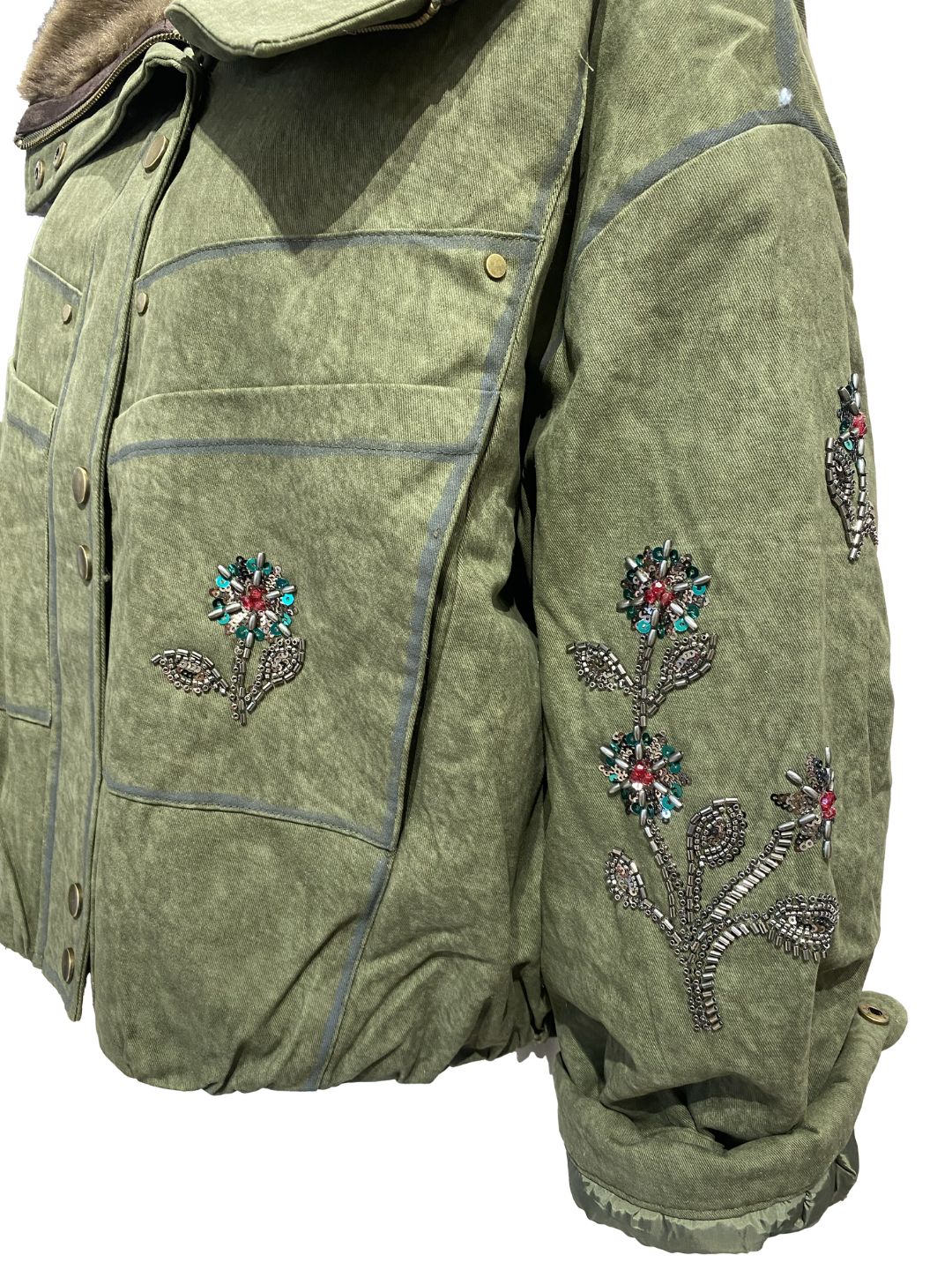 BOMBER RICAMATO Verde Militare-Casbah Love