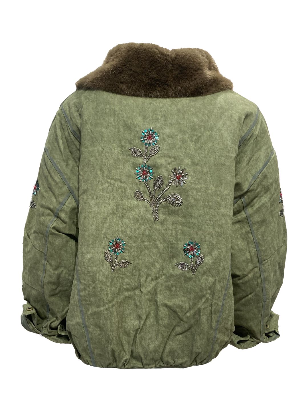 BOMBER RICAMATO Verde Militare-Casbah Love