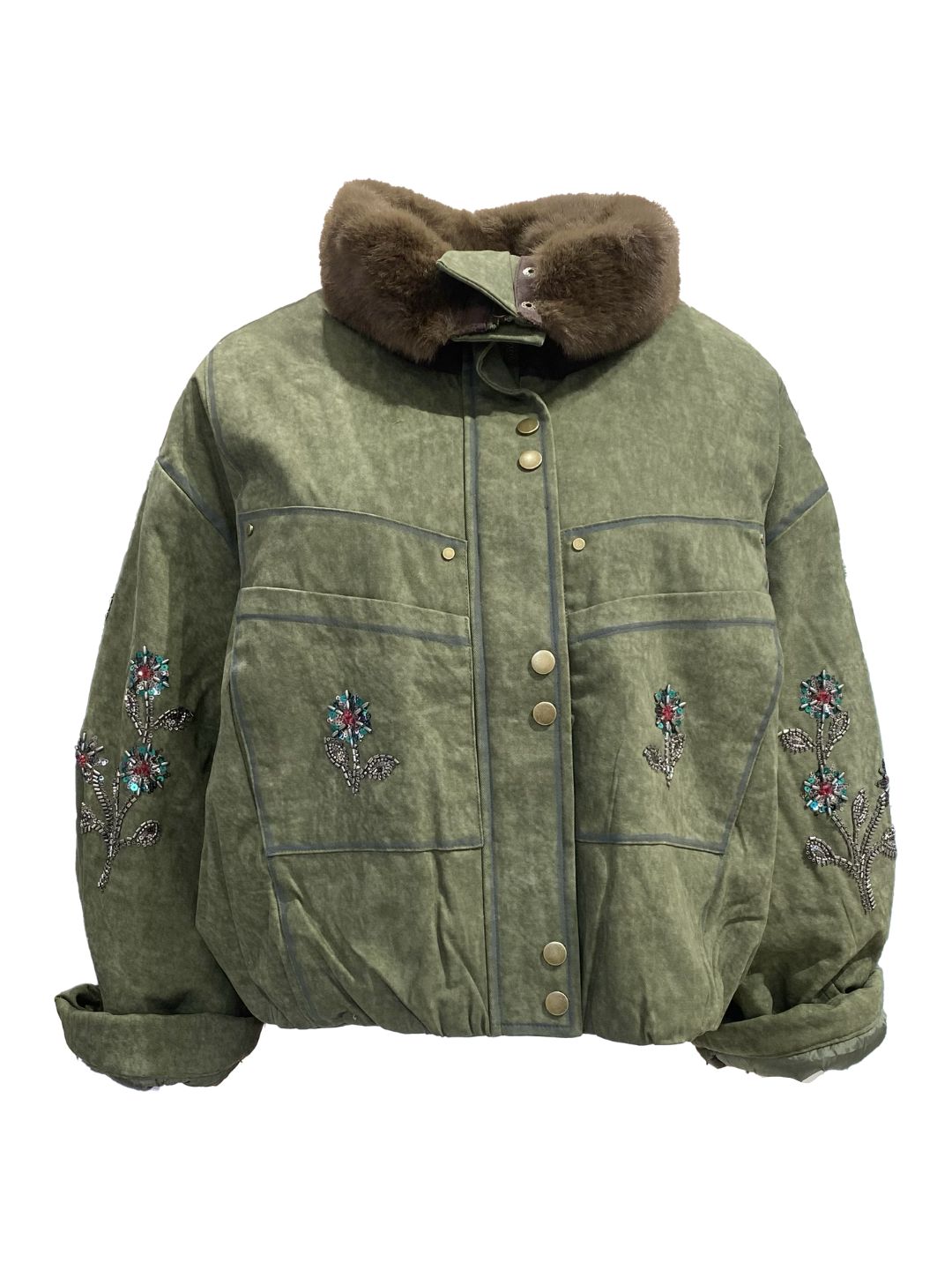 BOMBER RICAMATO Verde Militare-Casbah Love