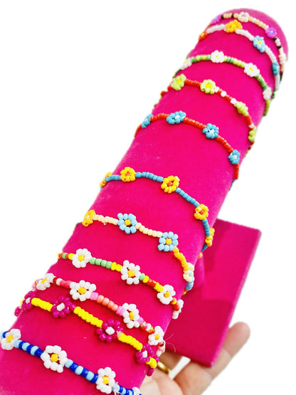 BRACCIALE  PERLINE COLORATE FIORI