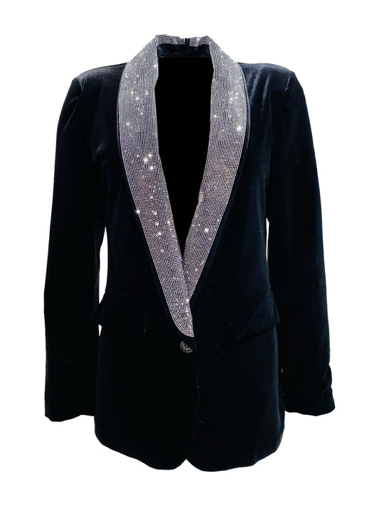 Blazer in Velluto Nero con Strass