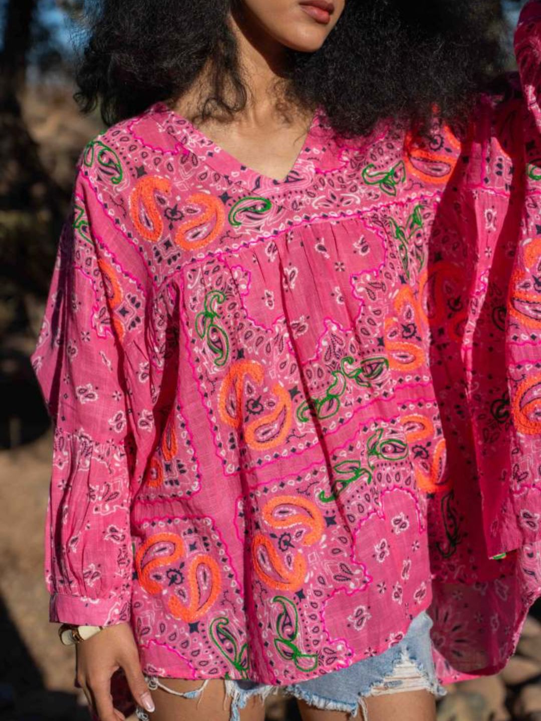 Blusa Bandana in Cotone Garzato Fucsia ✨