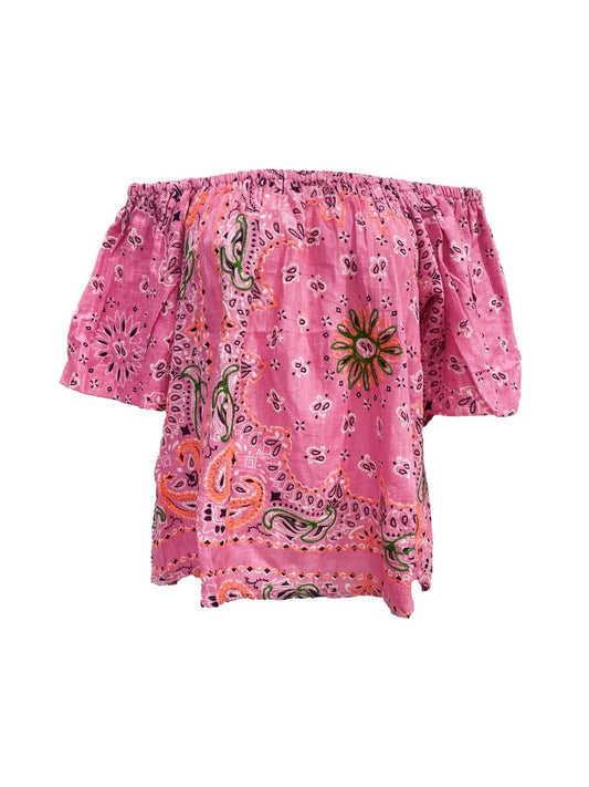 Blusa Bandana Scollo a Barca in Cotone Garzato Fucsia ✨