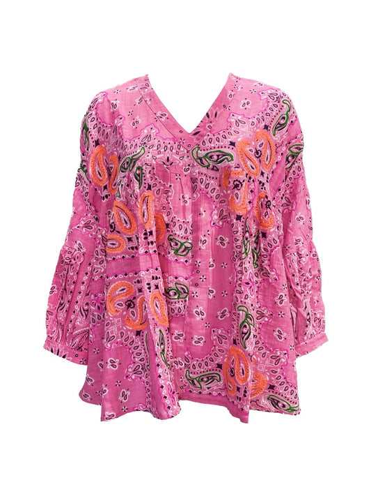 Blusa Bandana in Cotone Garzato Fucsia ✨