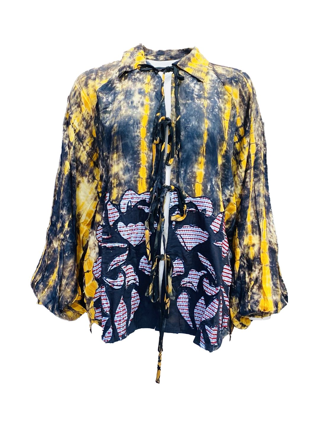 Blusa Chiara Tie-Dye con Dettagli Floreali