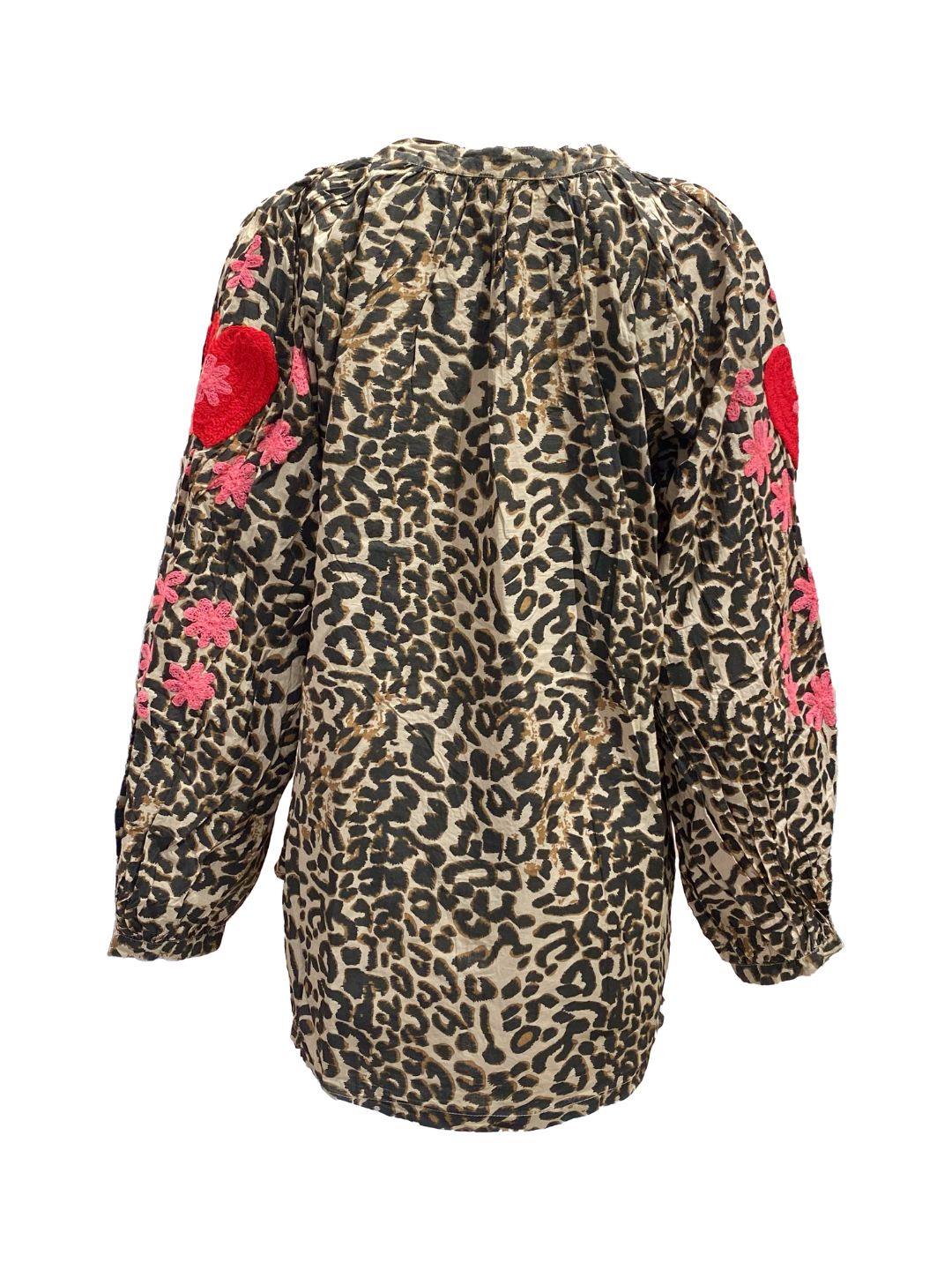 Blusa Donna Leopardata ricamata a mano Rossa e Rosa in cotone