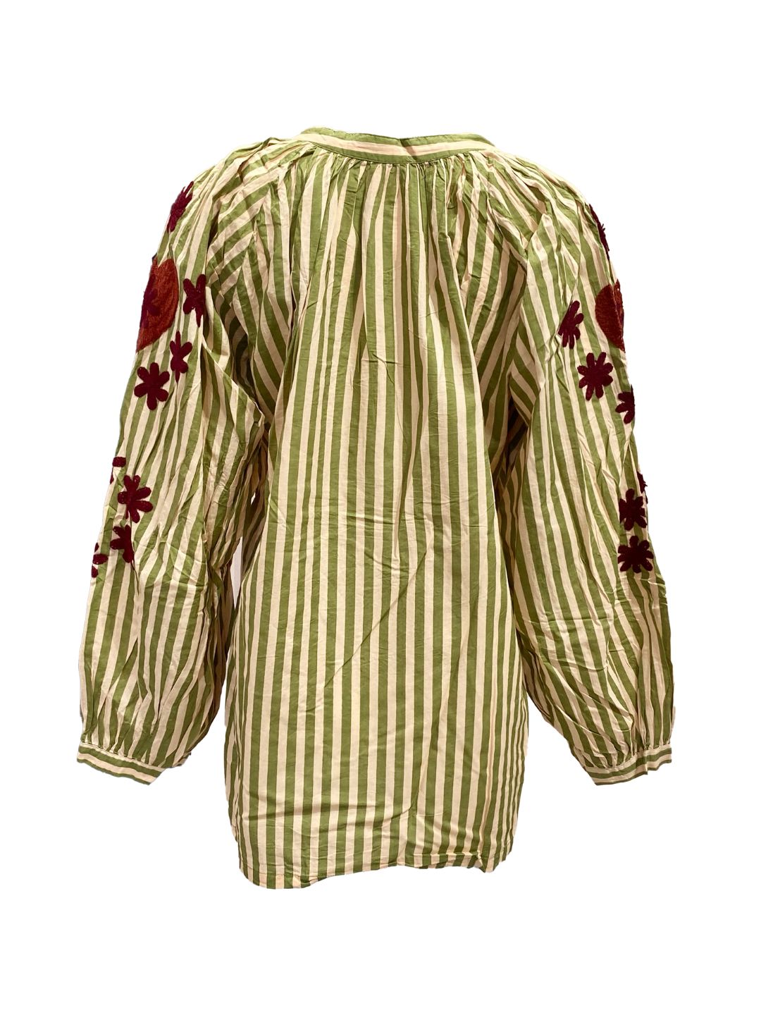 Blusa Donna a righe Beije e Verde con cuori ricamati a mano