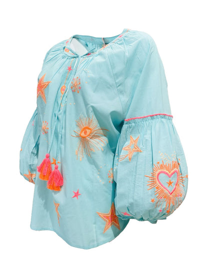 Blusa Ricamata in Cotone Boho-Chic Mod.10