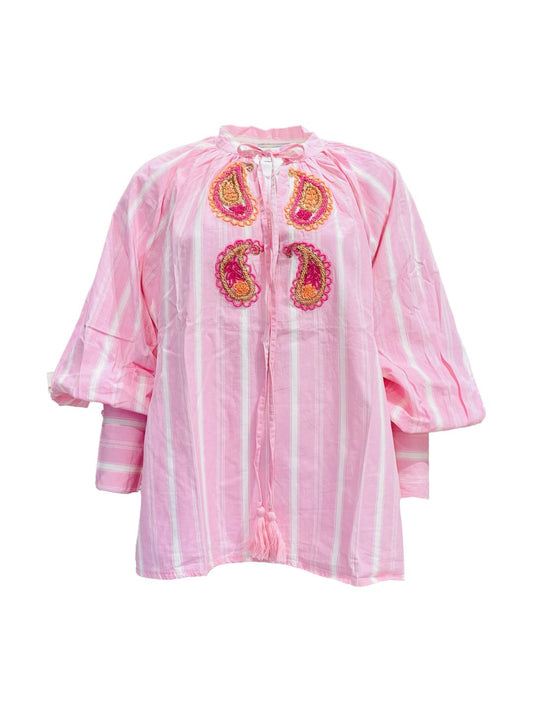 Blusa Righe Rosa con Ricami di Perline ✨