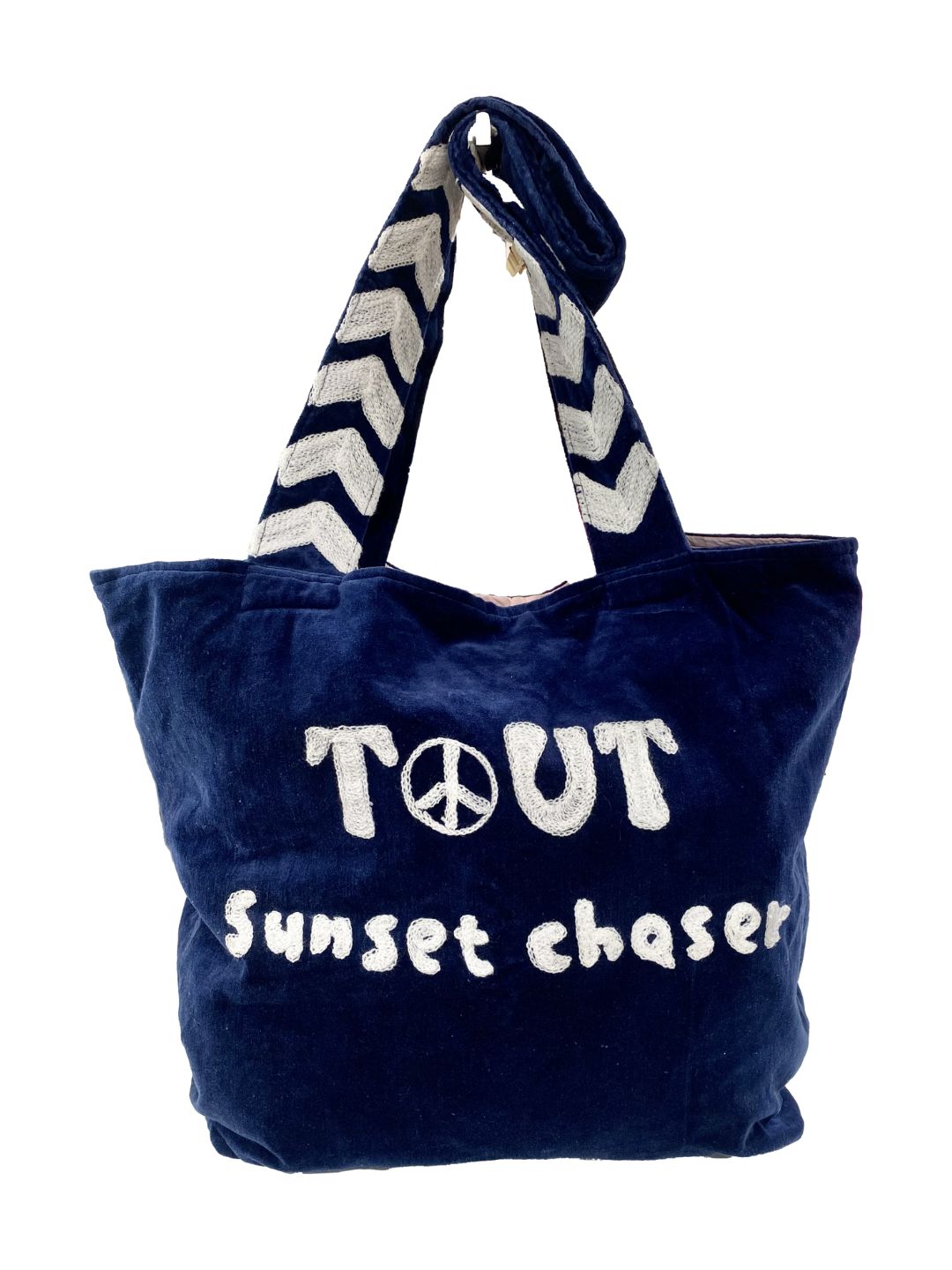 Borsa "Tout SUNCHASER" Ricamata a Mano Blu Notte