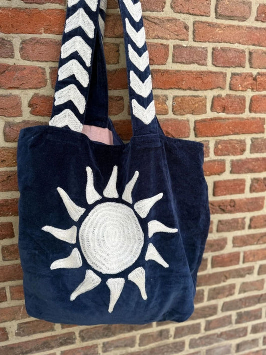 Borsa "Tout SUNCHASER" Ricamata a Mano Blu Notte