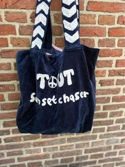 Borsa "Tout SUNCHASER" Ricamata a Mano Blu Notte