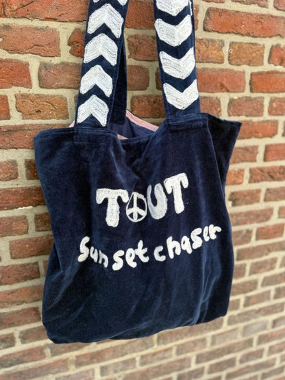 Borsa "Tout SUNCHASER" Ricamata a Mano Blu Notte