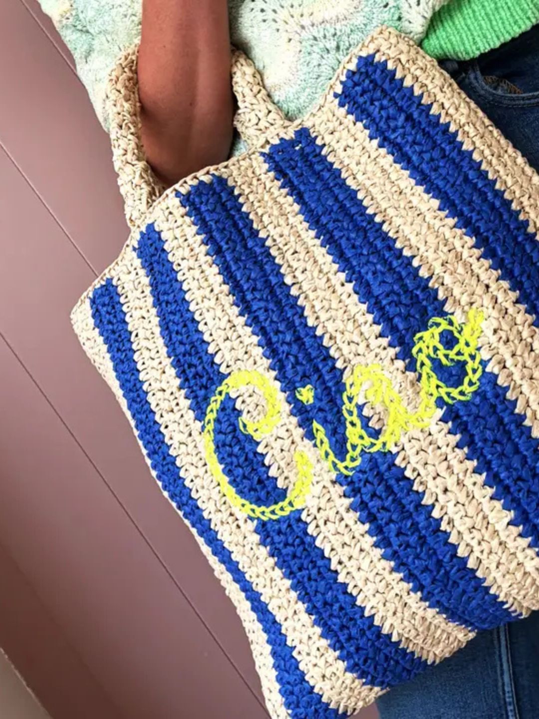 Borsa da Spiaggia in Paglia Personalizzata "Ciao"