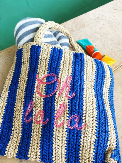 Borsa da Spiaggia in Paglia Personalizzata "Oh La La"