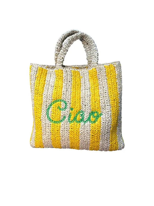Borsa da Spiaggia in Paglia Personalizzata "Ciao"