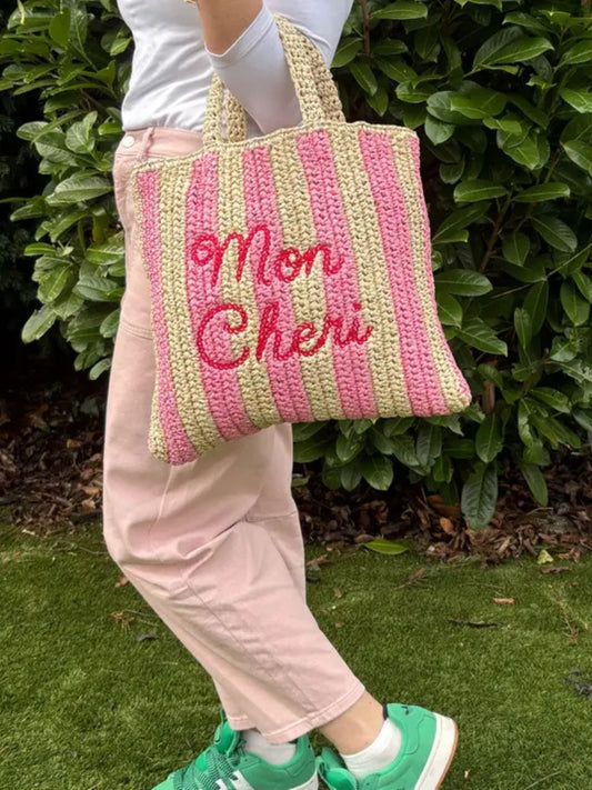 Borsa da Spiaggia in Paglia Personalizzata "Mon Cheri"