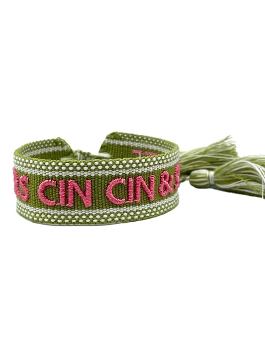 Bracciale "CHEERS CIN CIN & SALUTE" Verde e Lampone