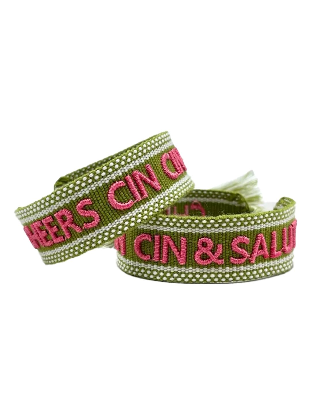 Bracciale "CHEERS CIN CIN & SALUTE" Verde e Lampone
