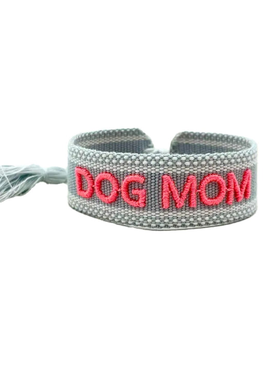 Bracciale "DOG MOM" Grigio Perla e Rosa Fluo