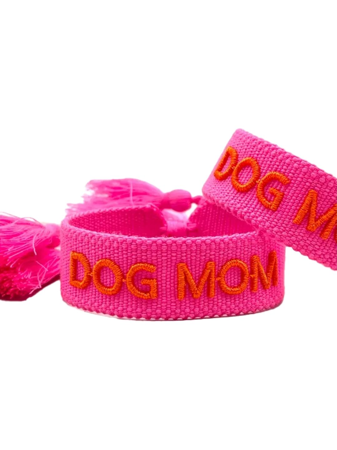 Bracciale "DOG MOM" Rosa Fluo e Arancio