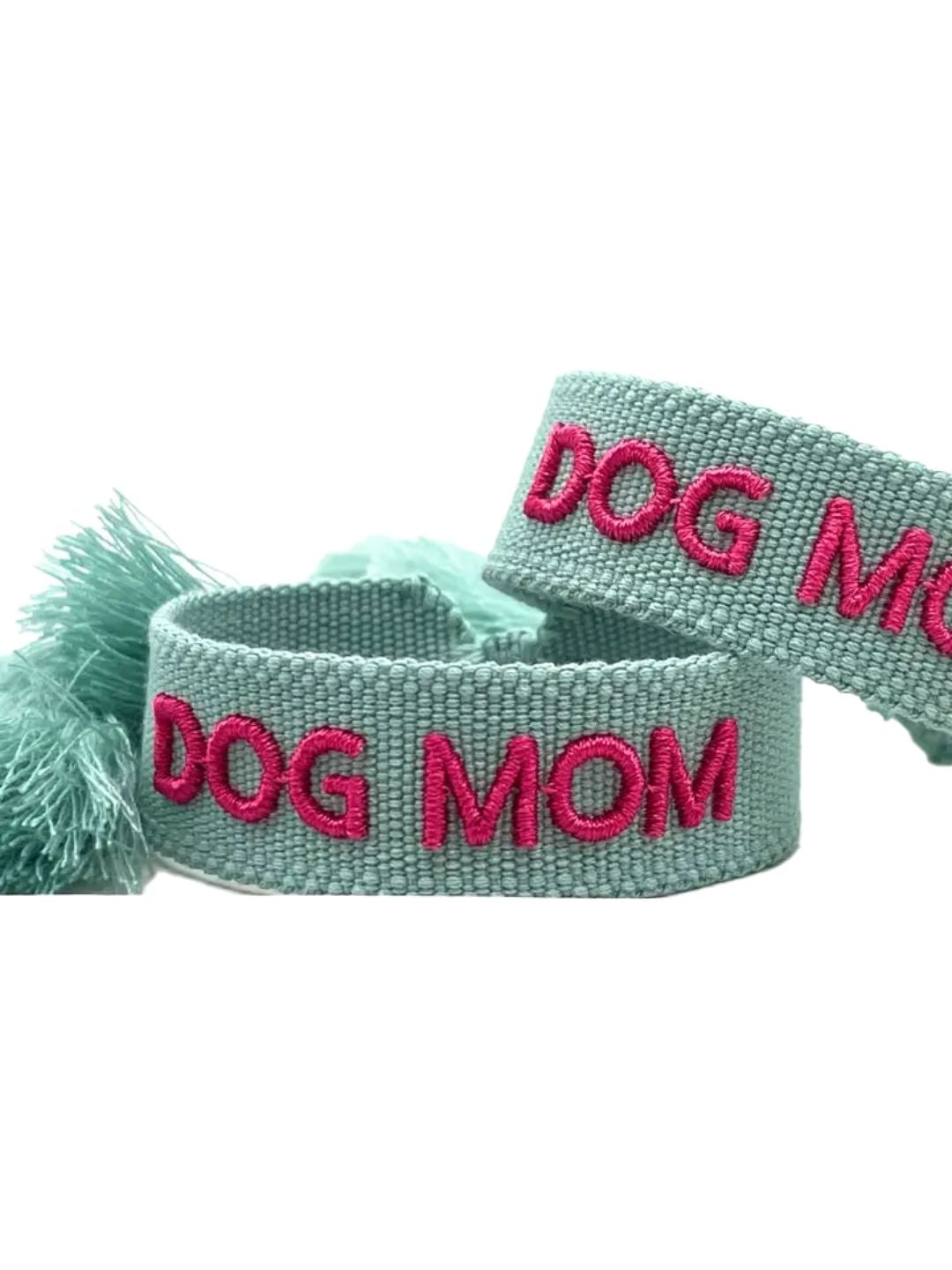 Bracciale "DOG MOM" Verde Acqua e Fucsia