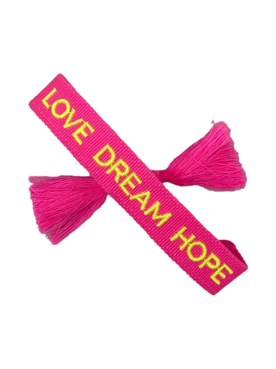 Bracciale "LOVE DREAM HOPE" Fucsia e Giallo Fluo