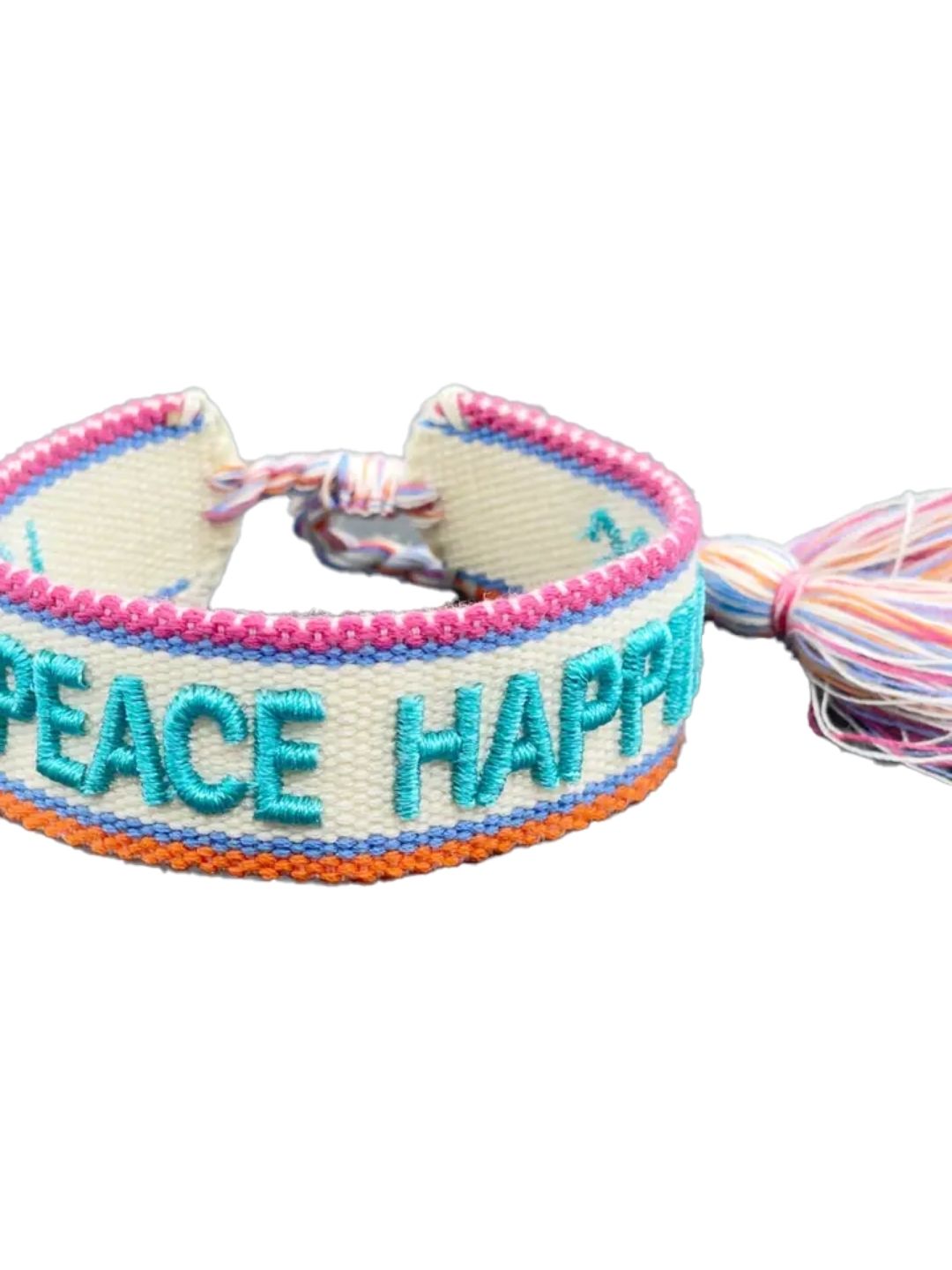 Bracciale "LOVE PEACE HAPPINESS" Ecru e Turchese