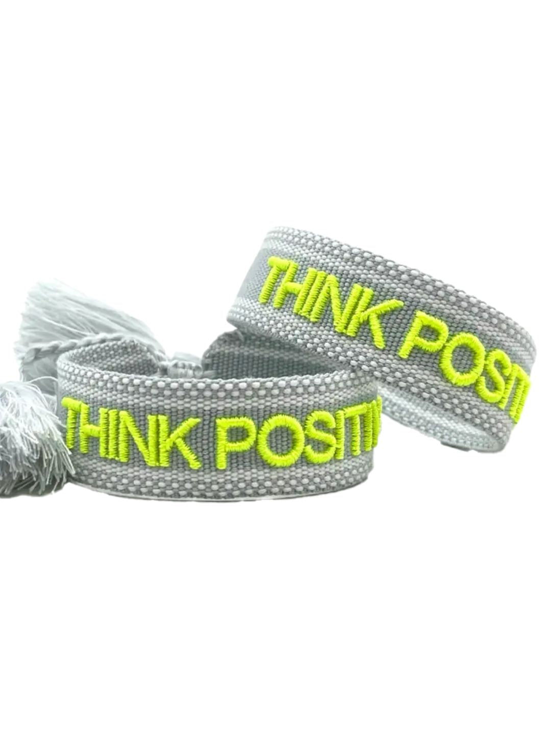 Bracciale "THINK POSITIVE" Grigio Perla e Giallo Fluo