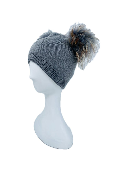 CAPPELLO DOPPIO POM POM GRIGIO