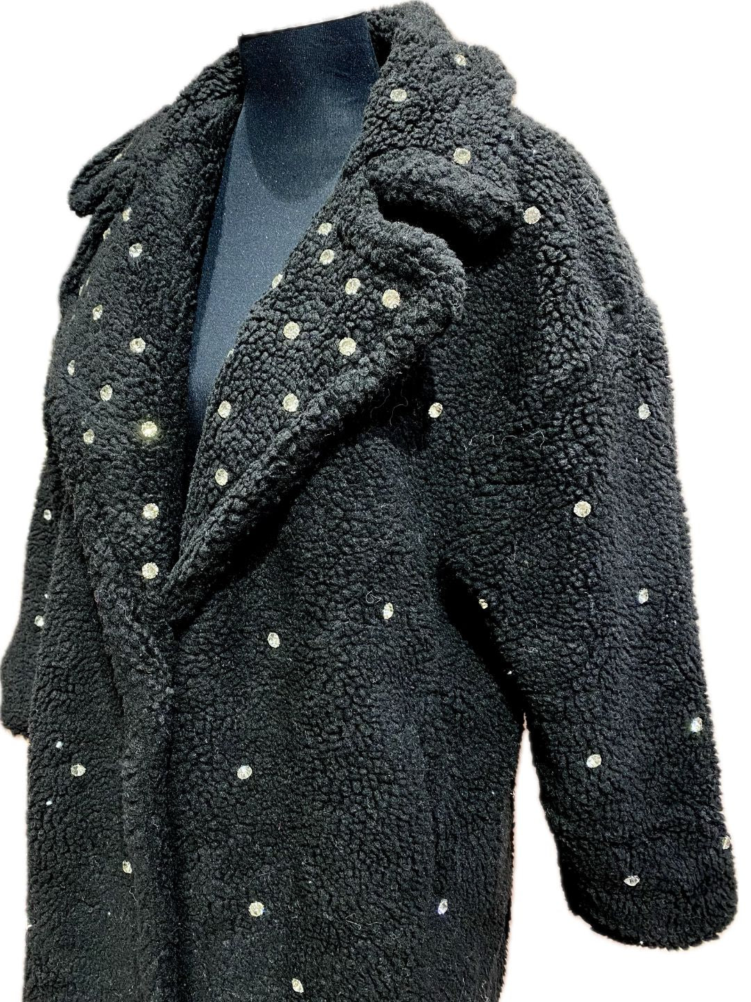 CAPPOTTO TEDDY NERO CON STRASS GIOIELLO