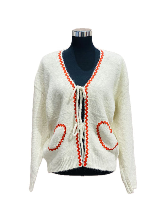 CARDIGAN PANNA CON CUORI ROSSI