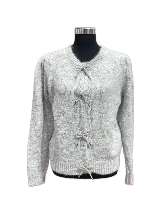 CARDIGAN GRIGIO CHIARO CON FIOCCHI STRASS