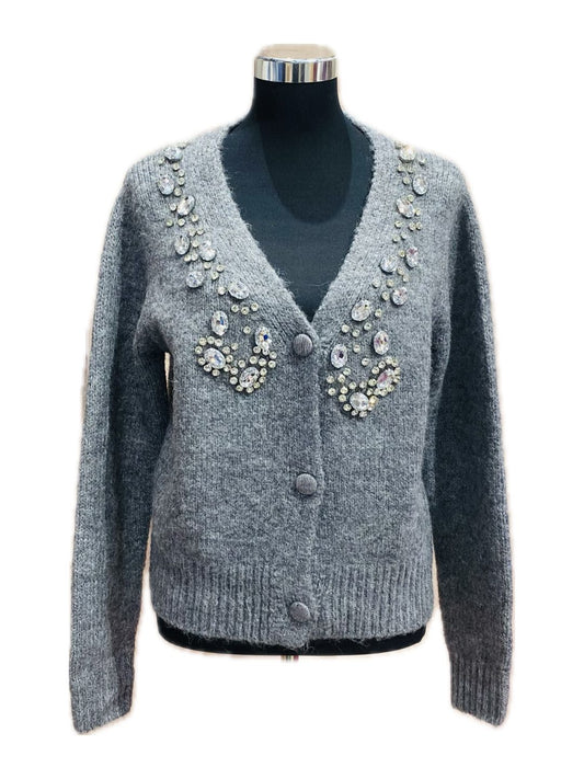 CARDIGAN GRIGIO CON STRASS GIOIELLO